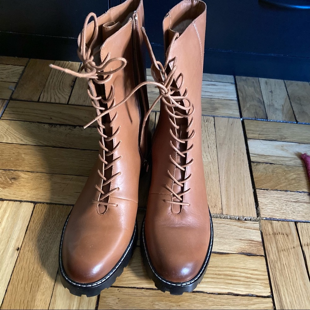 J Crew Gwen lug-sole leather lace-up tall shaft boots
